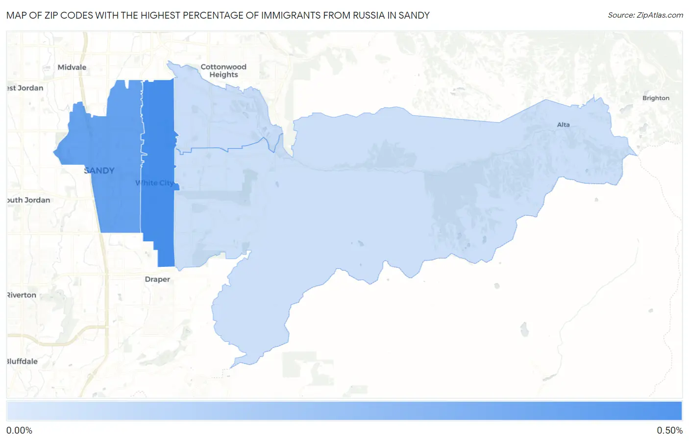 Zip Codes with the Highest Percentage of Immigrants from Russia in Sandy Map