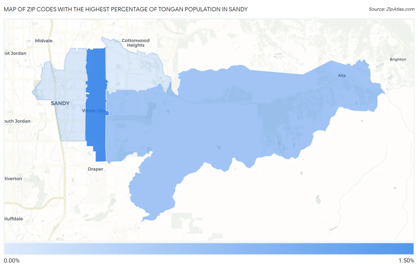 Zip Codes with the Highest Percentage of Tongan Population in Sandy Map