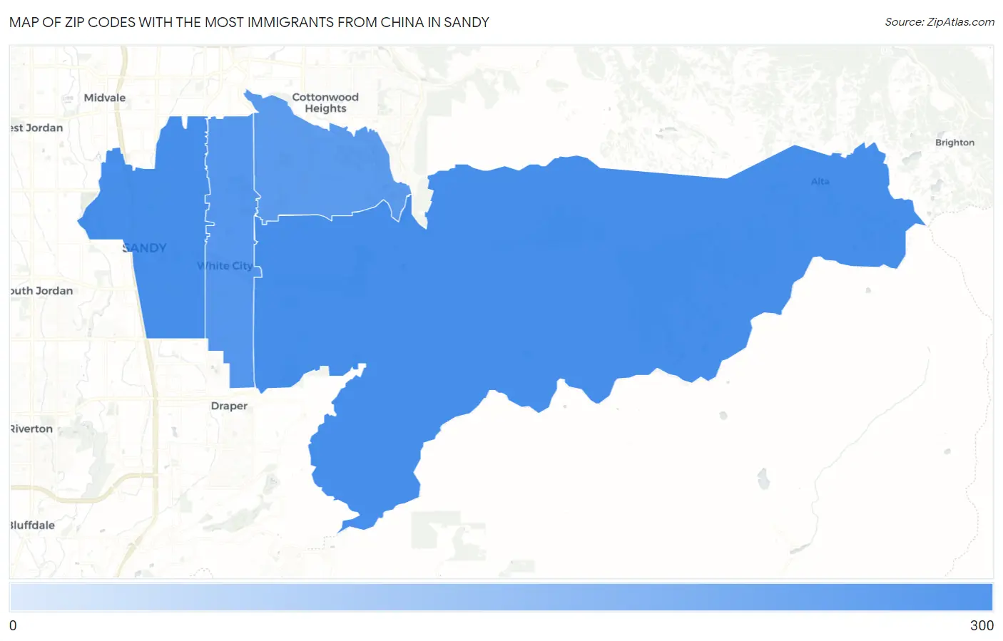 Zip Codes with the Most Immigrants from China in Sandy Map