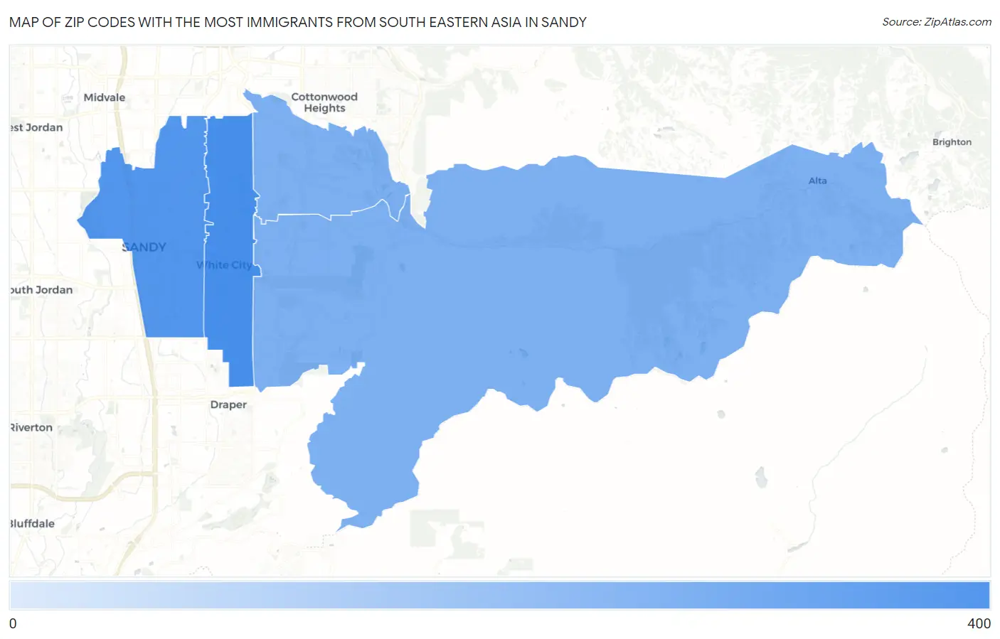 Zip Codes with the Most Immigrants from South Eastern Asia in Sandy Map