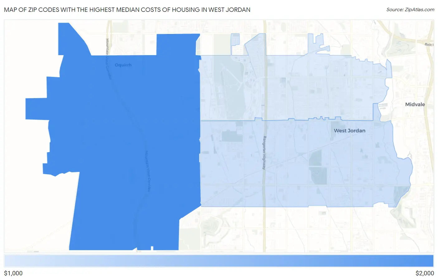 Zip Codes with the Highest Median Costs of Housing in West Jordan Map