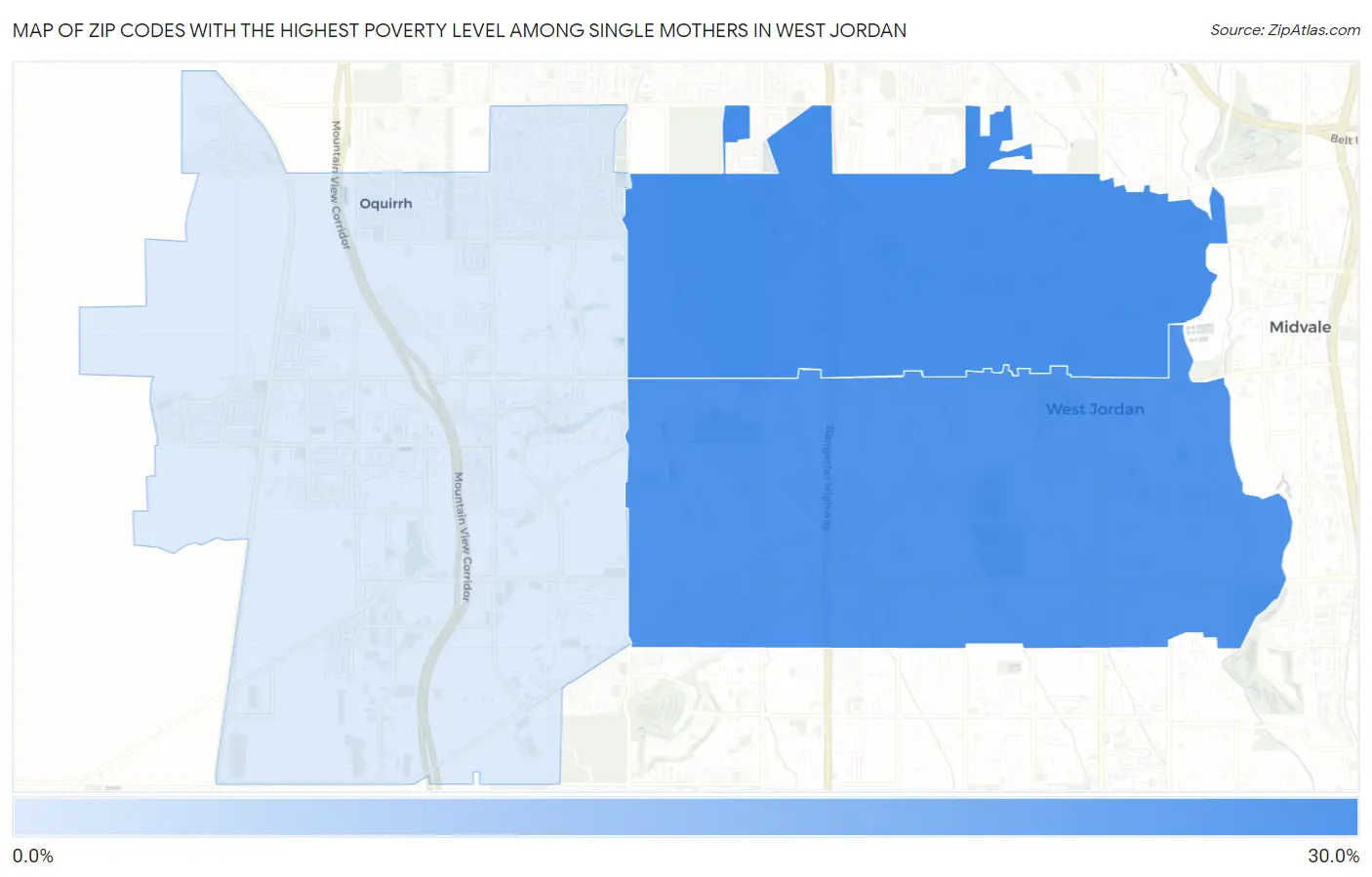 Zip Codes with the Highest Poverty Level Among Single Mothers in West Jordan Map