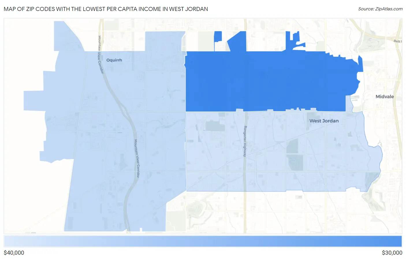 Zip Codes with the Lowest Per Capita Income in West Jordan Map