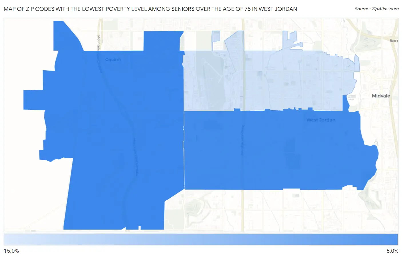 Zip Codes with the Lowest Poverty Level Among Seniors Over the Age of 75 in West Jordan Map