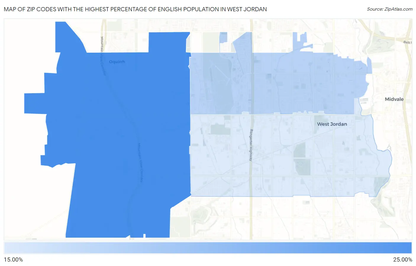 Zip Codes with the Highest Percentage of English Population in West Jordan Map