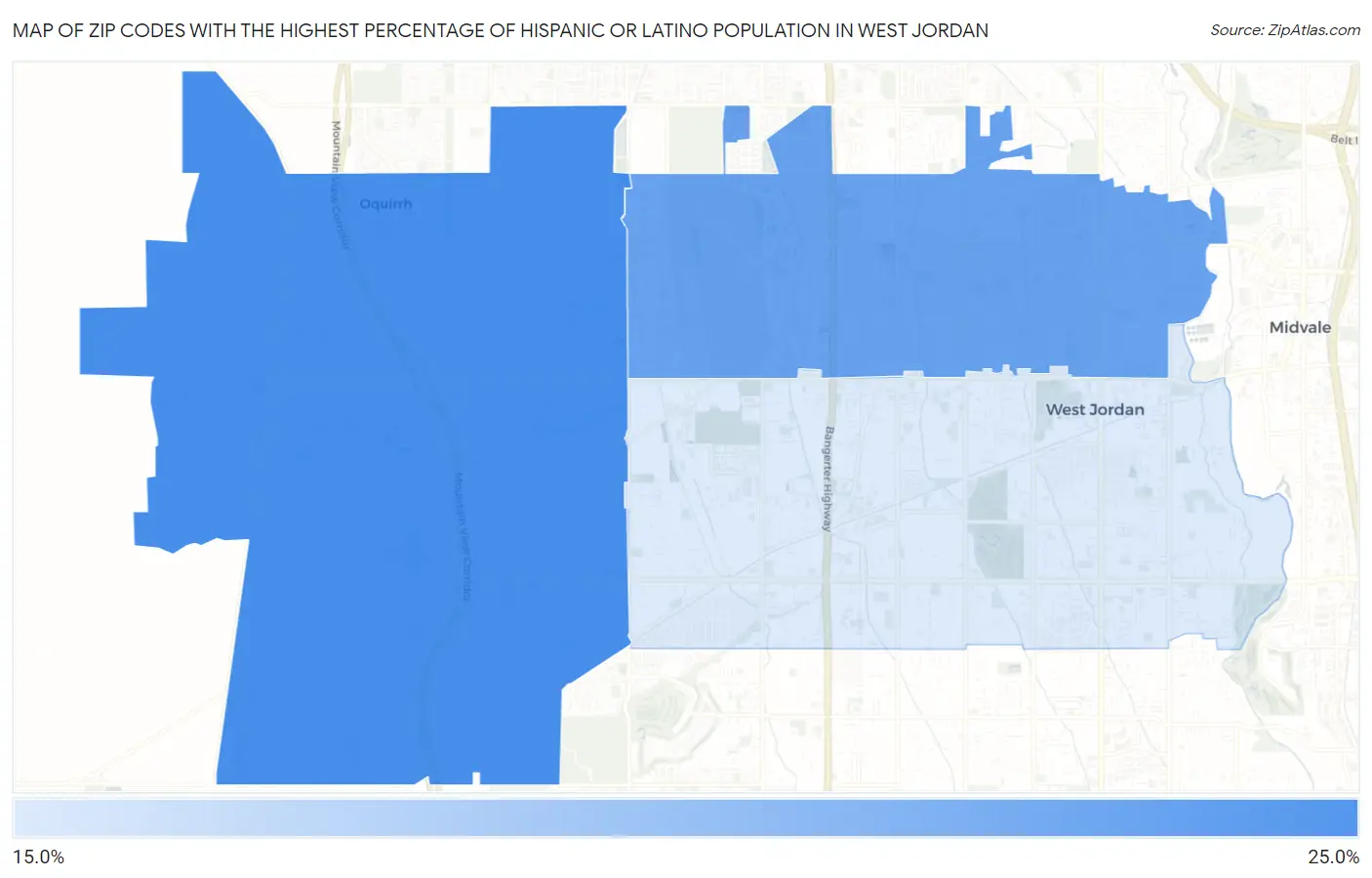 Zip Codes with the Highest Percentage of Hispanic or Latino Population in West Jordan Map