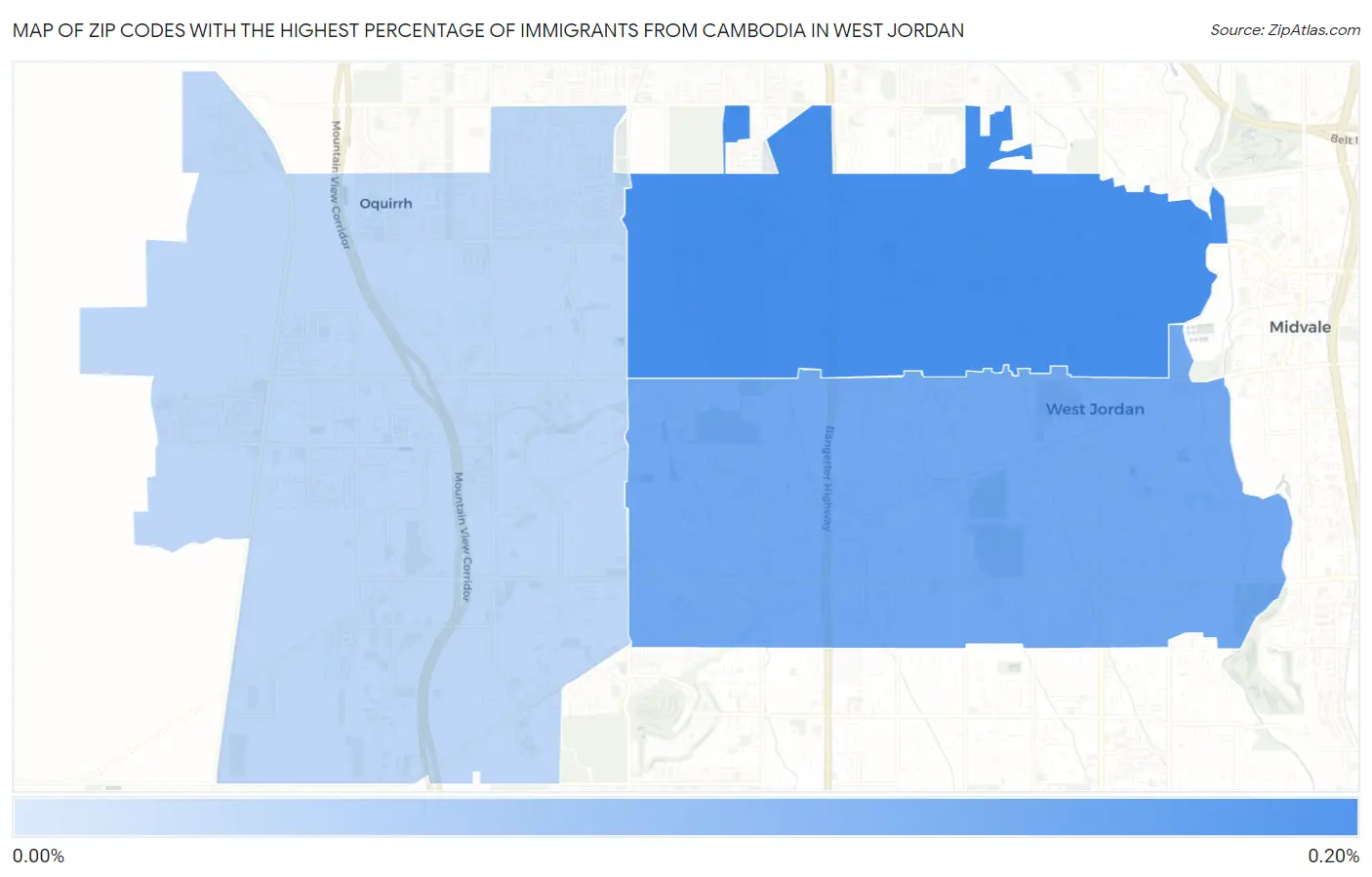 Zip Codes with the Highest Percentage of Immigrants from Cambodia in West Jordan Map