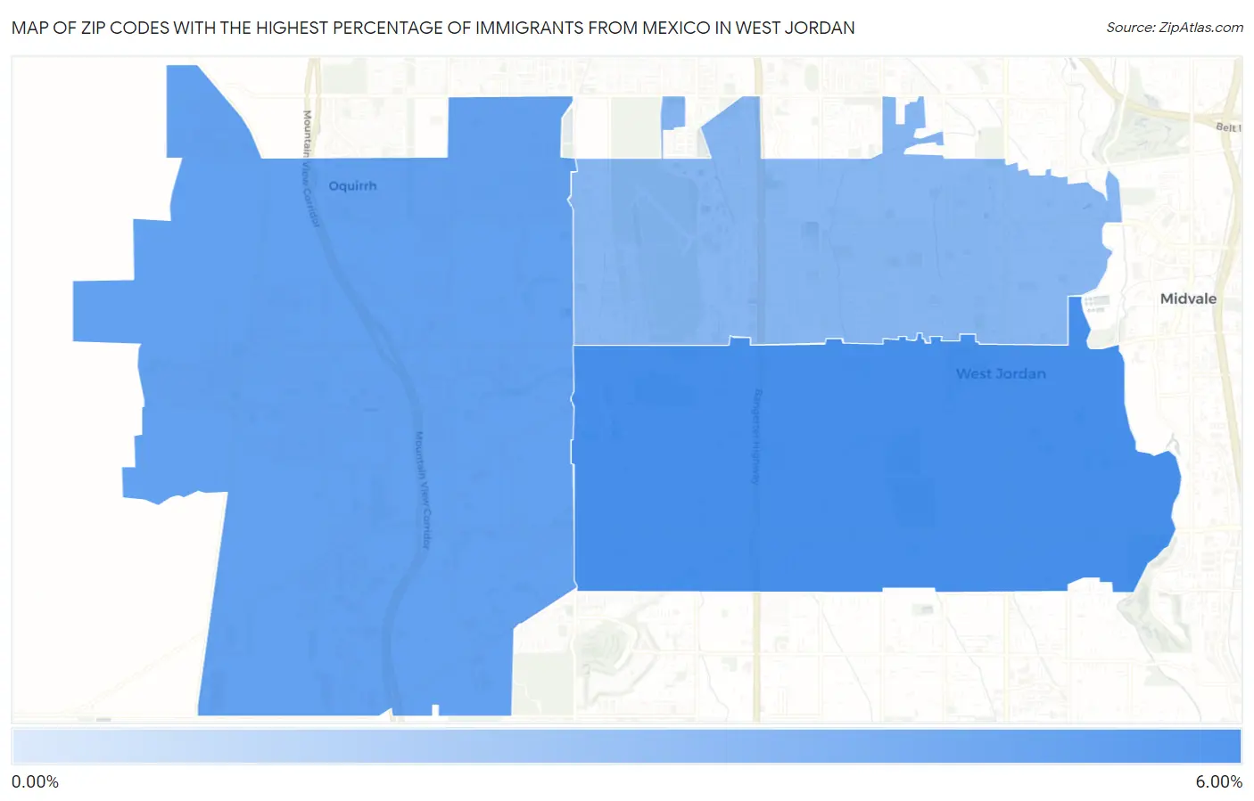 Zip Codes with the Highest Percentage of Immigrants from Mexico in West Jordan Map