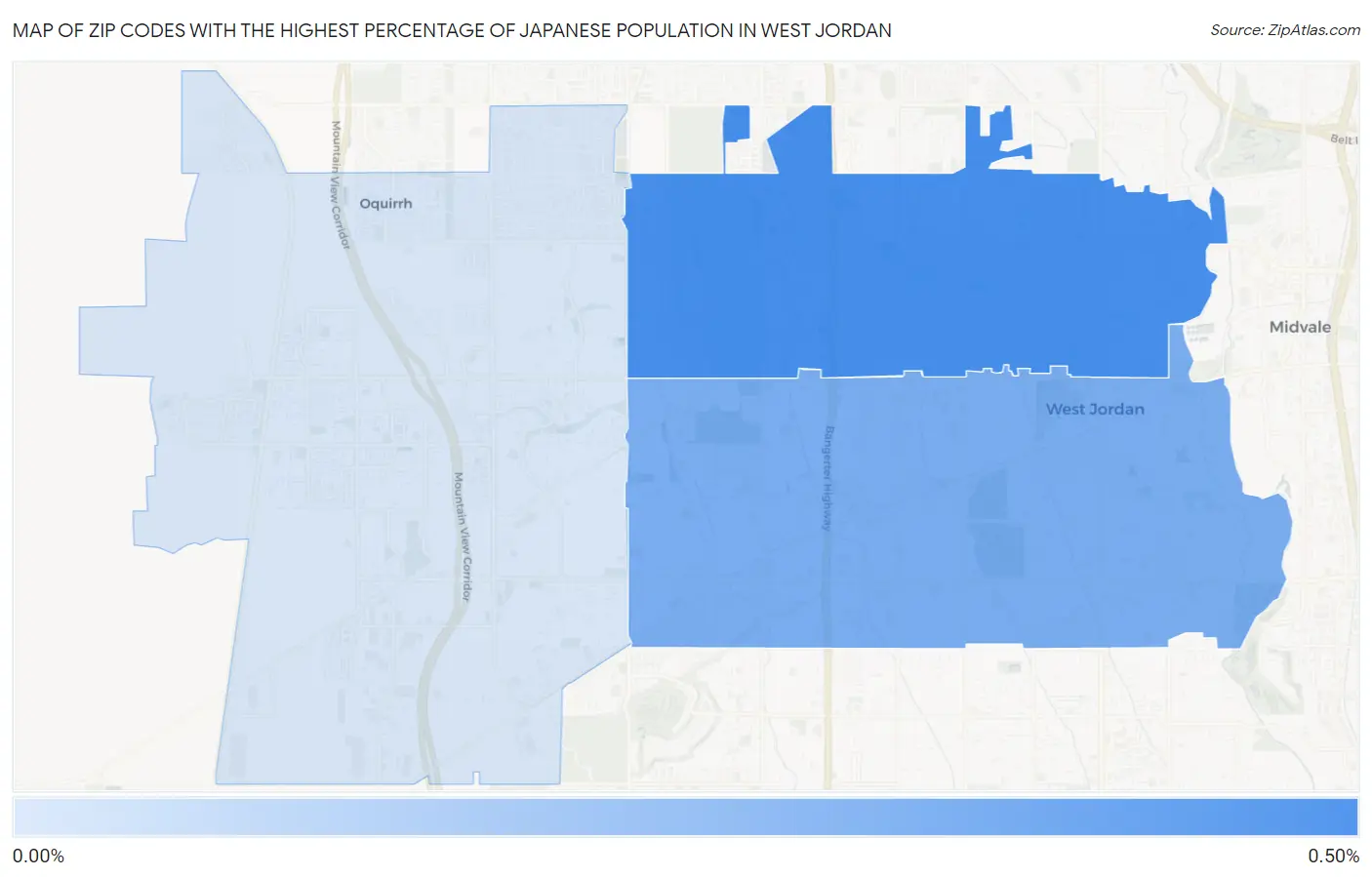 Zip Codes with the Highest Percentage of Japanese Population in West Jordan Map