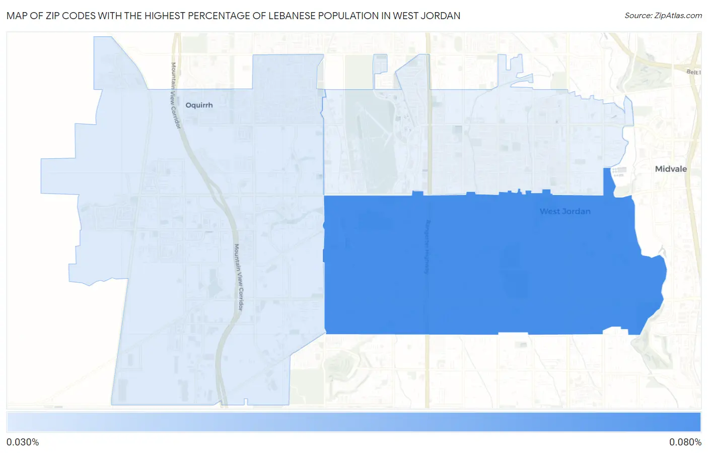 Zip Codes with the Highest Percentage of Lebanese Population in West Jordan Map