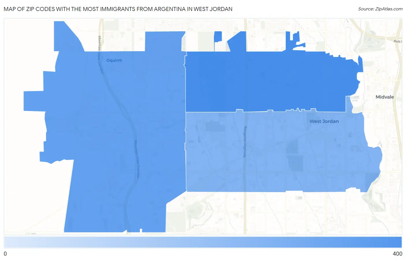 Zip Codes with the Most Immigrants from Argentina in West Jordan Map