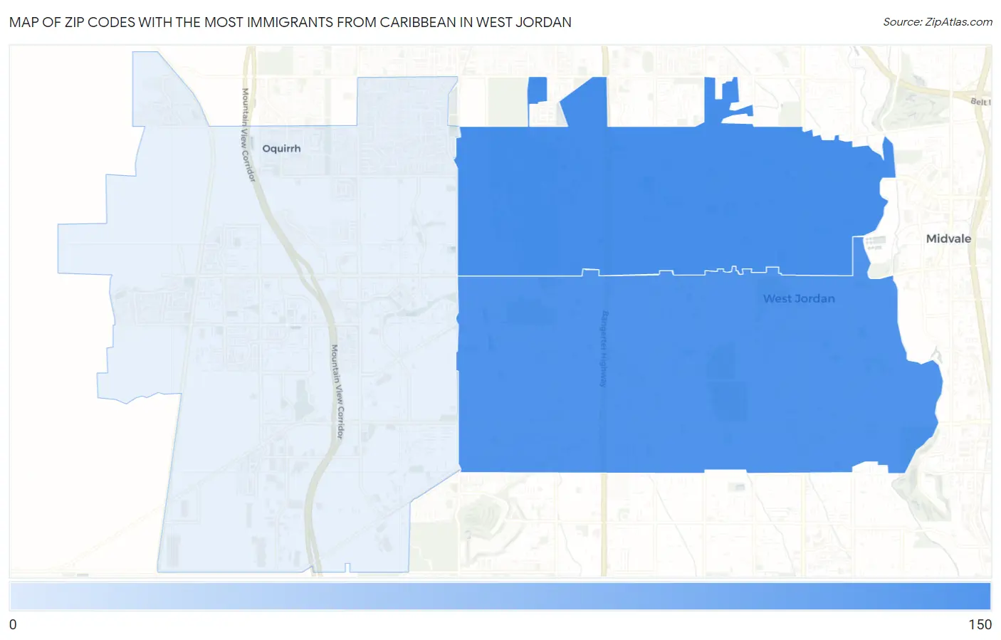 Zip Codes with the Most Immigrants from Caribbean in West Jordan Map