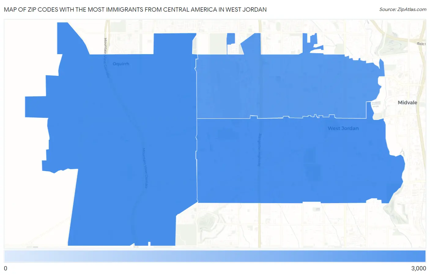 Zip Codes with the Most Immigrants from Central America in West Jordan Map