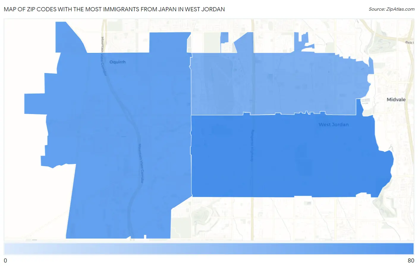 Zip Codes with the Most Immigrants from Japan in West Jordan Map