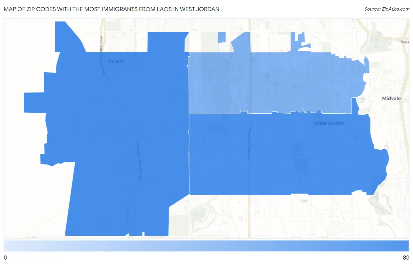 Zip Codes with the Most Immigrants from Laos in West Jordan Map
