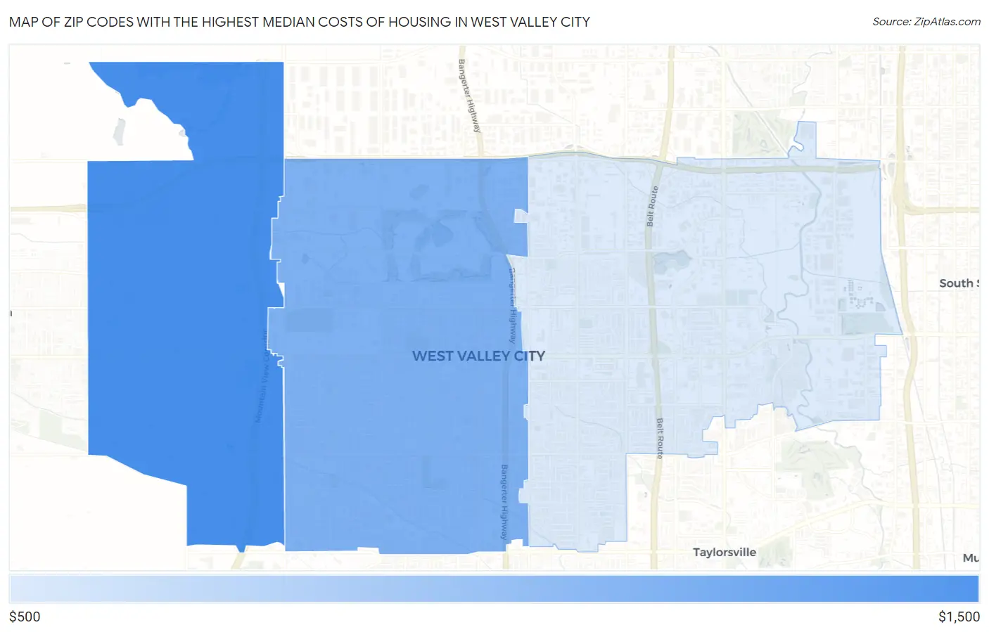 Zip Codes with the Highest Median Costs of Housing in West Valley City Map