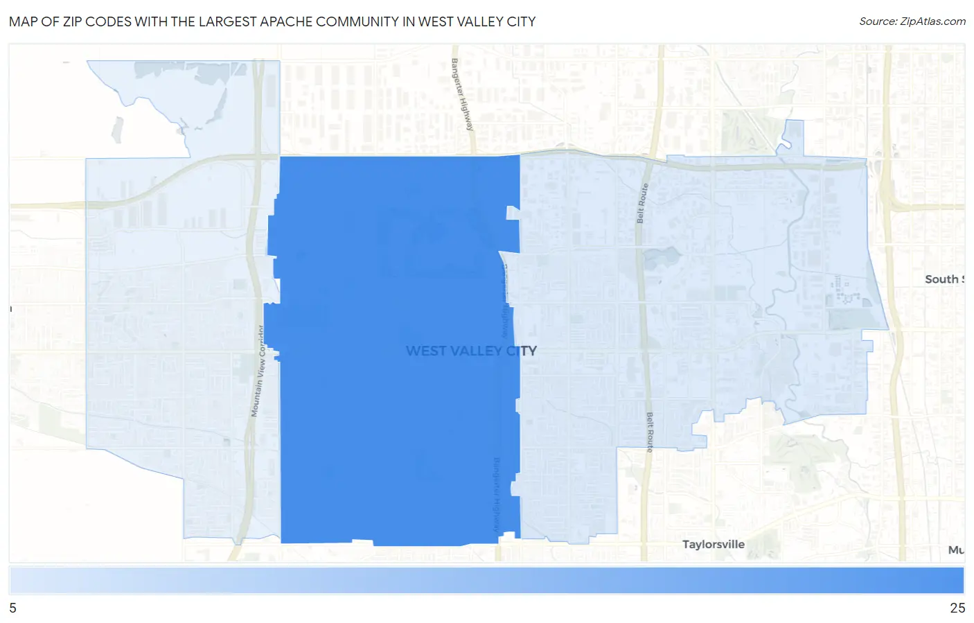 Zip Codes with the Largest Apache Community in West Valley City Map