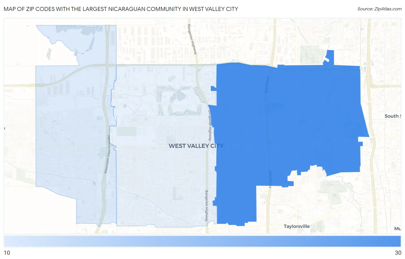 Zip Codes with the Largest Nicaraguan Community in West Valley City Map