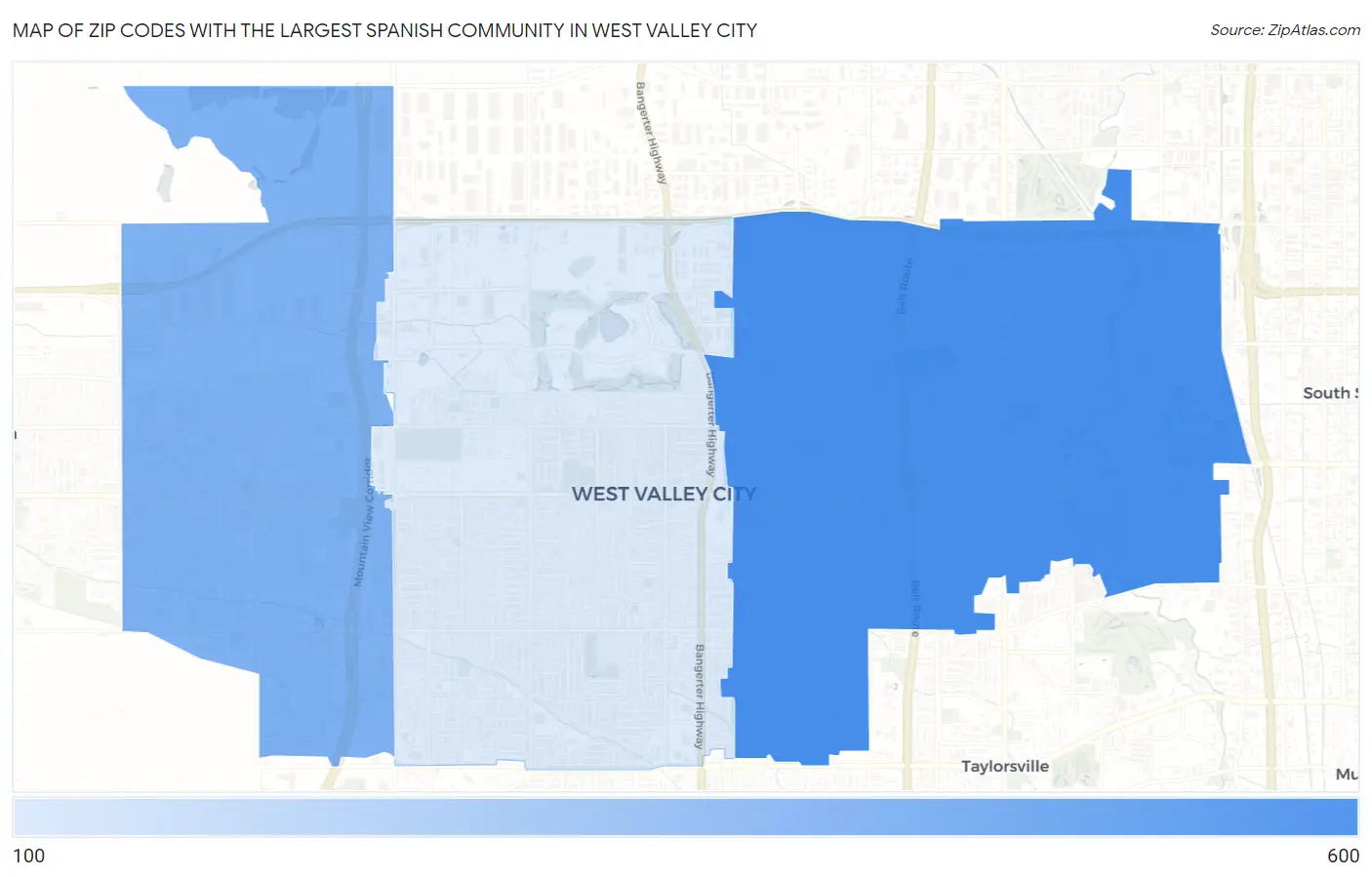 Zip Codes with the Largest Spanish Community in West Valley City Map