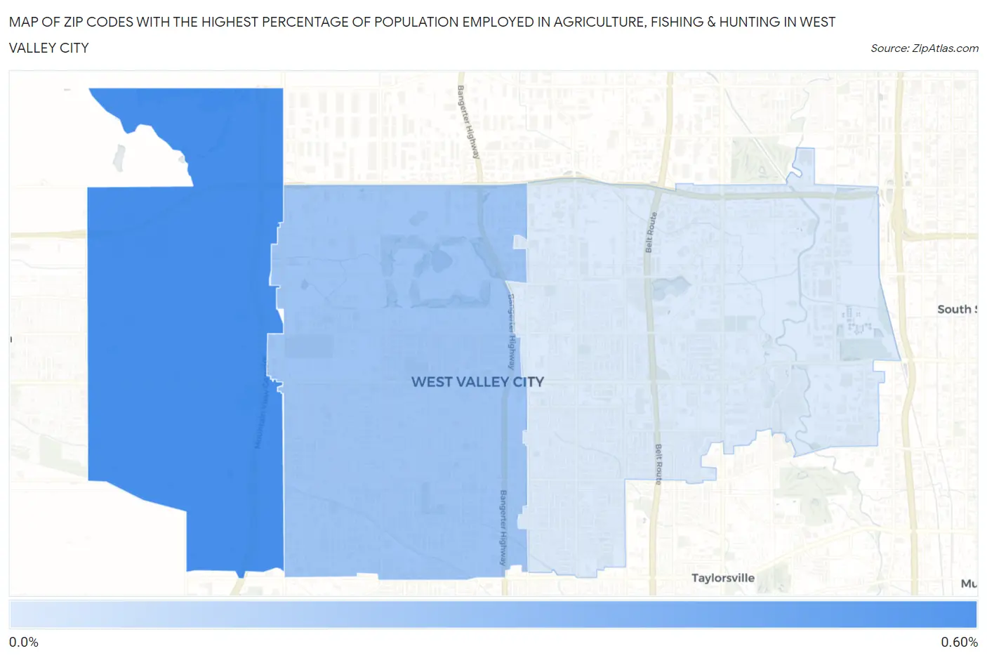 Zip Codes with the Highest Percentage of Population Employed in Agriculture, Fishing & Hunting in West Valley City Map
