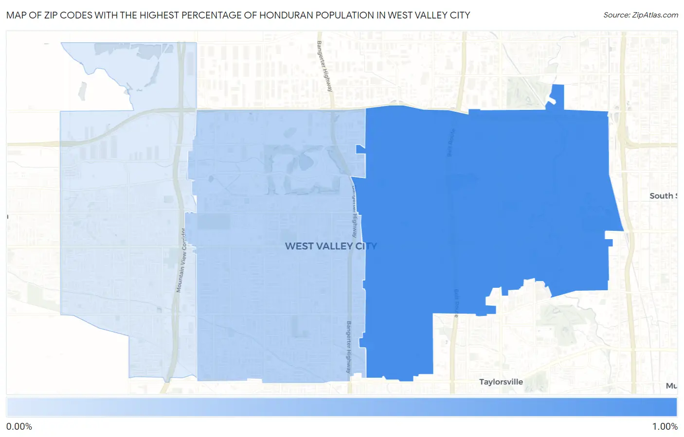 Zip Codes with the Highest Percentage of Honduran Population in West Valley City Map