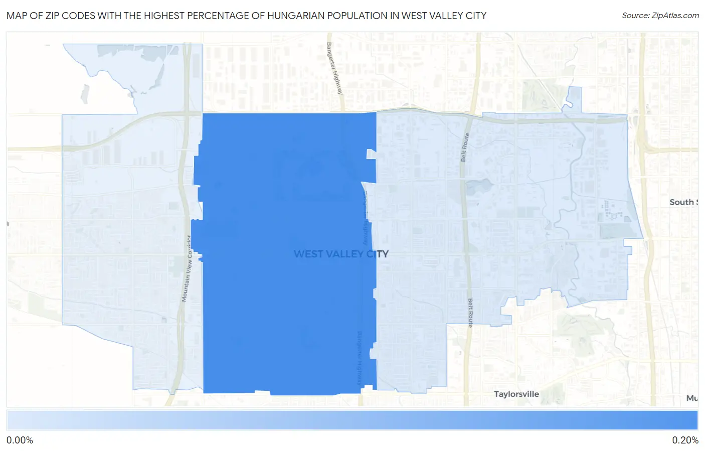 Zip Codes with the Highest Percentage of Hungarian Population in West Valley City Map