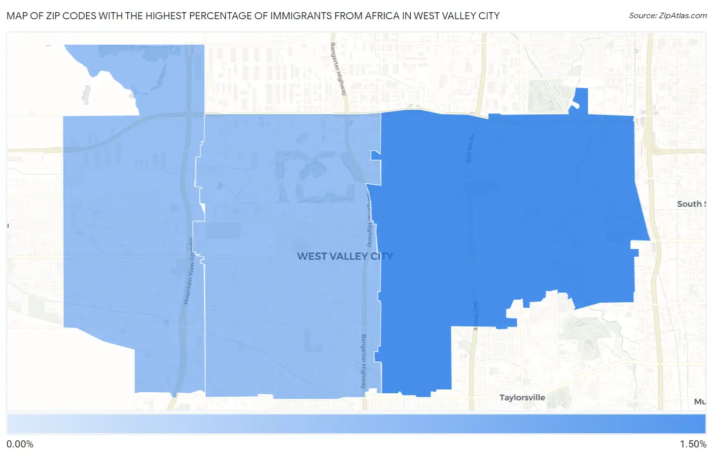 Zip Codes with the Highest Percentage of Immigrants from Africa in West Valley City Map