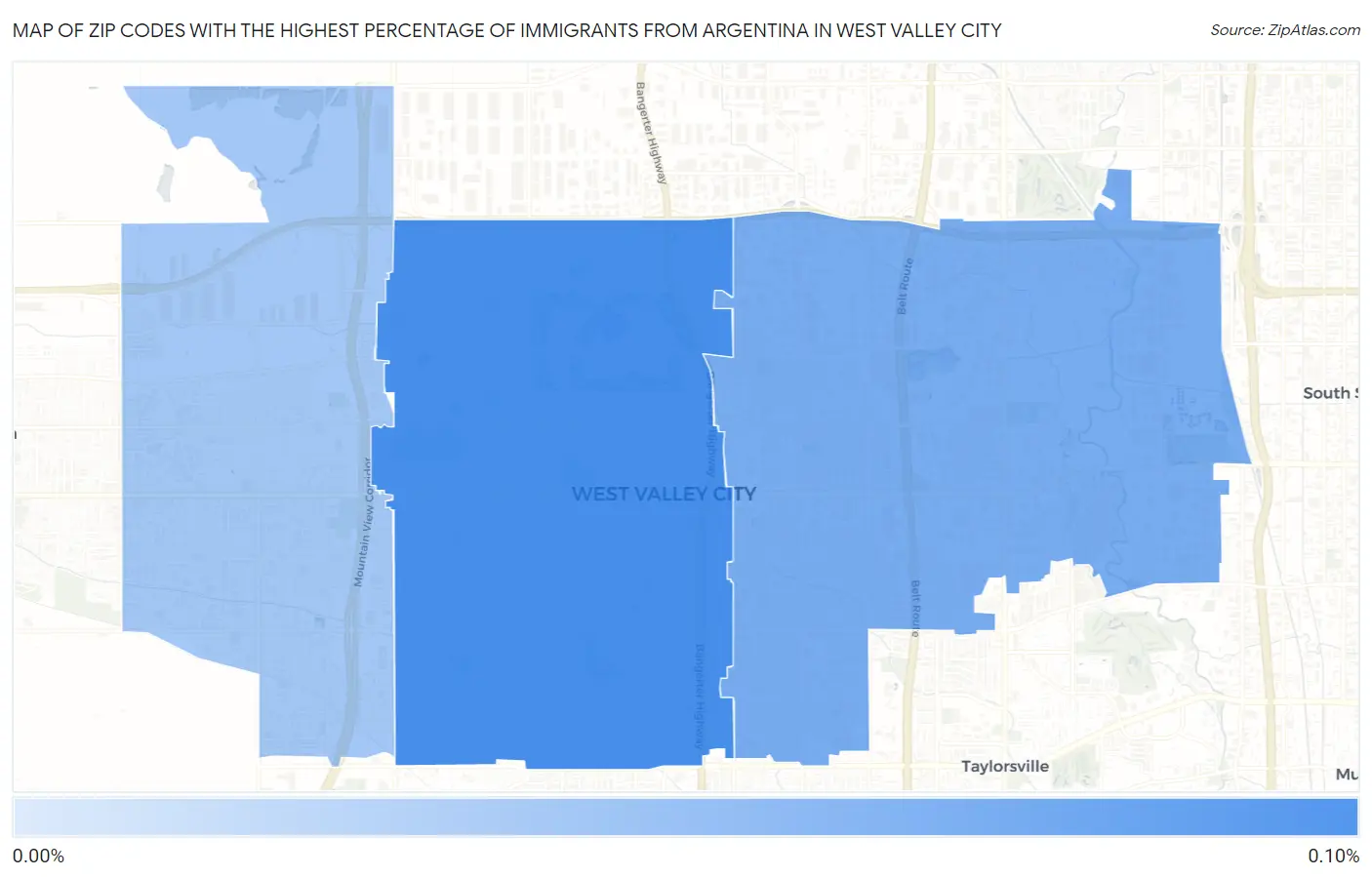 Zip Codes with the Highest Percentage of Immigrants from Argentina in West Valley City Map