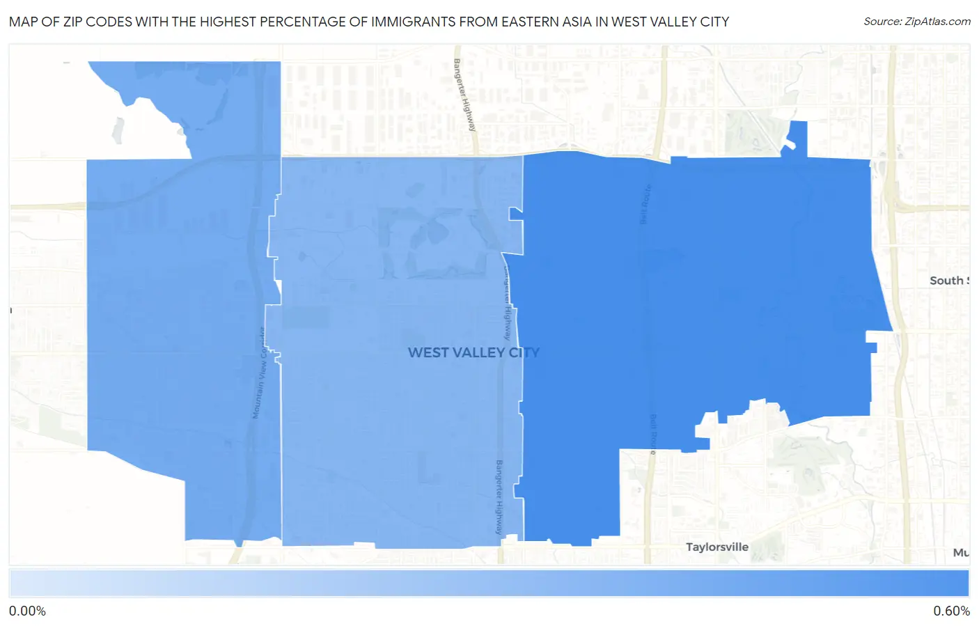 Zip Codes with the Highest Percentage of Immigrants from Eastern Asia in West Valley City Map