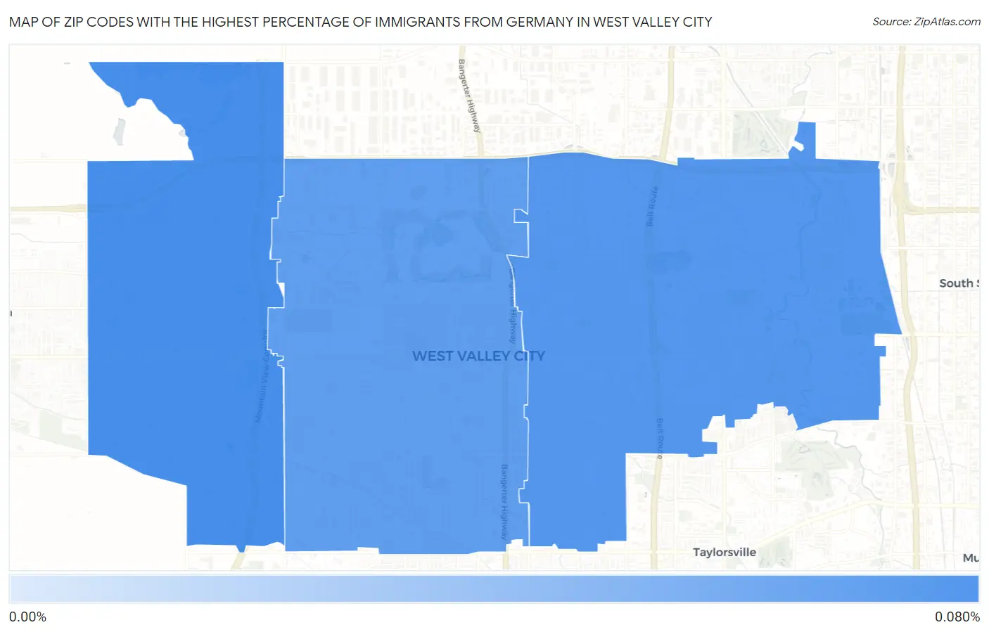 Zip Codes with the Highest Percentage of Immigrants from Germany in West Valley City Map