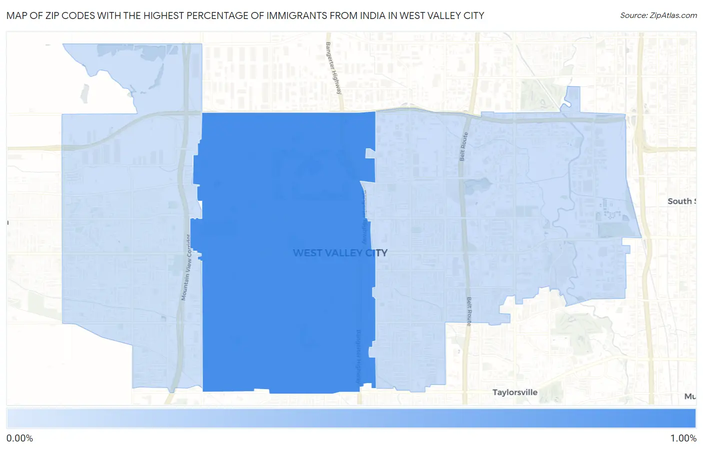Zip Codes with the Highest Percentage of Immigrants from India in West Valley City Map
