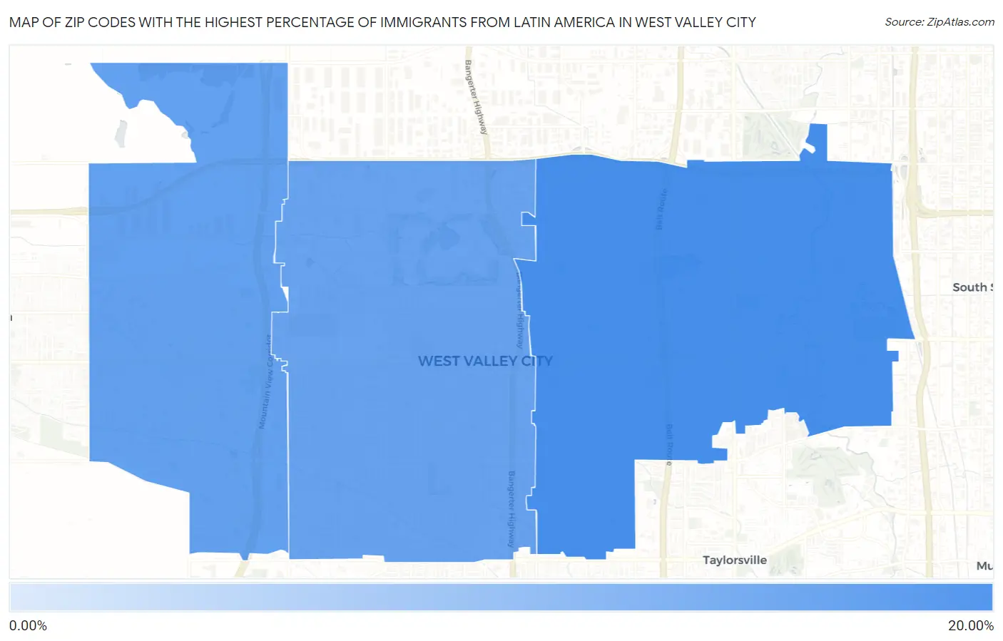 Zip Codes with the Highest Percentage of Immigrants from Latin America in West Valley City Map
