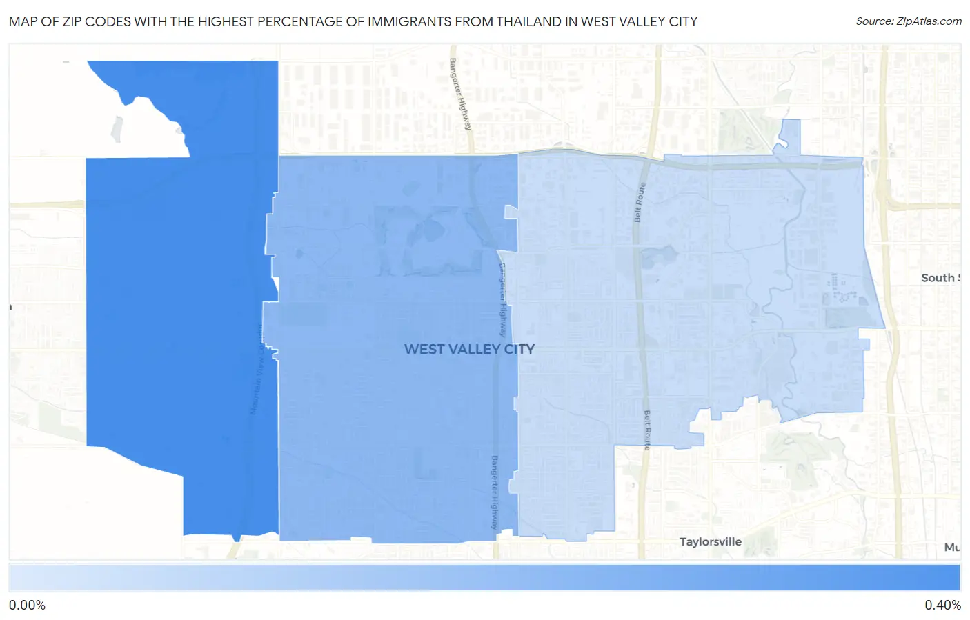 Zip Codes with the Highest Percentage of Immigrants from Thailand in West Valley City Map