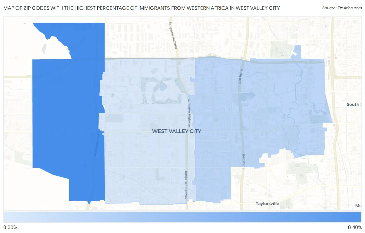 Zip Codes with the Highest Percentage of Immigrants from Western Africa in West Valley City Map