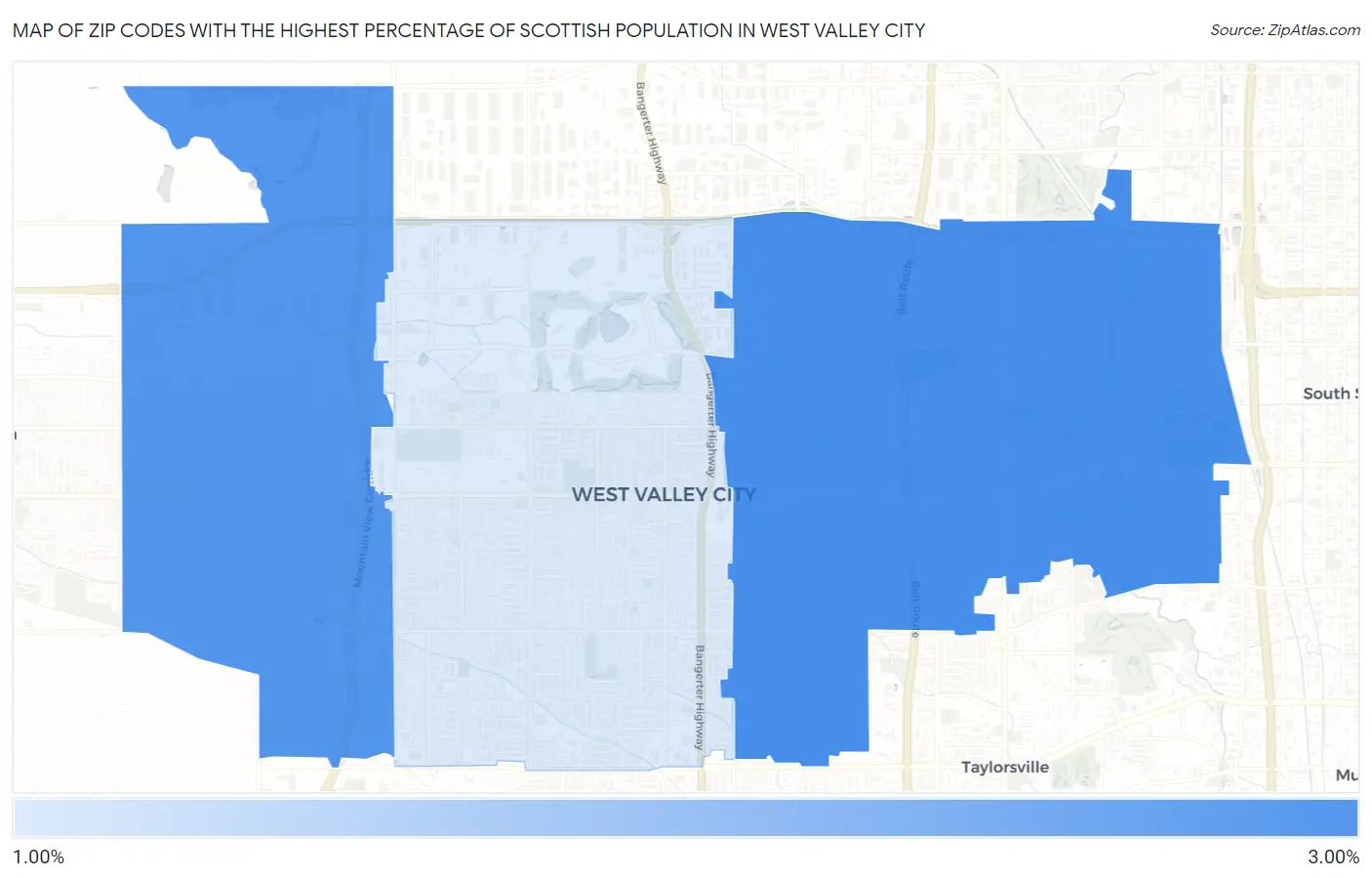 Zip Codes with the Highest Percentage of Scottish Population in West Valley City Map