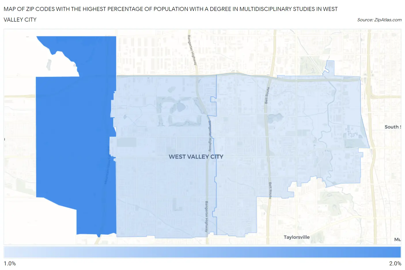 Zip Codes with the Highest Percentage of Population with a Degree in Multidisciplinary Studies in West Valley City Map