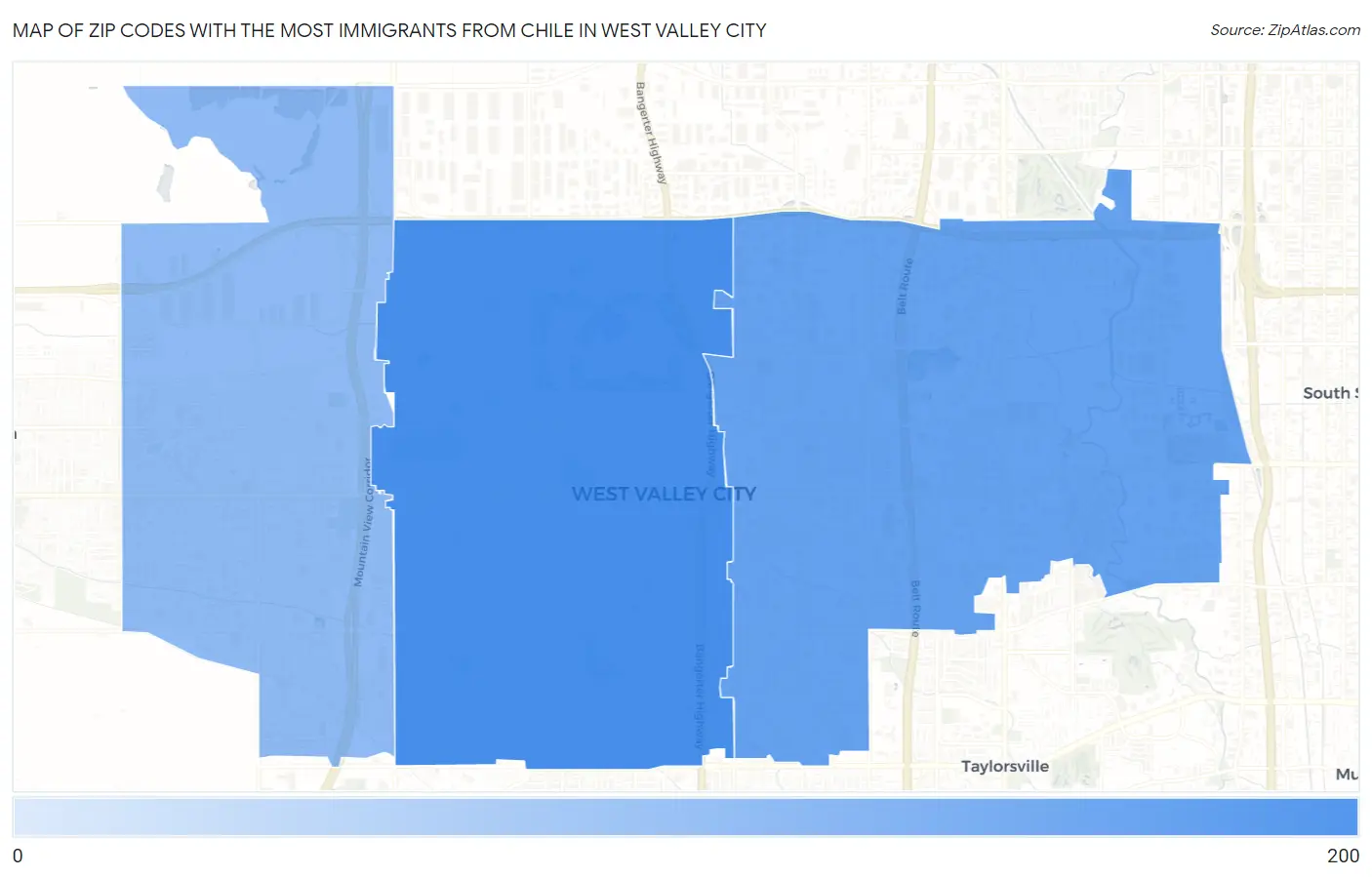 Zip Codes with the Most Immigrants from Chile in West Valley City Map