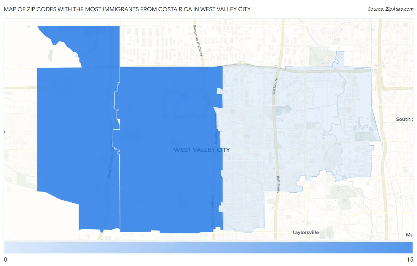Zip Codes with the Most Immigrants from Costa Rica in West Valley City Map
