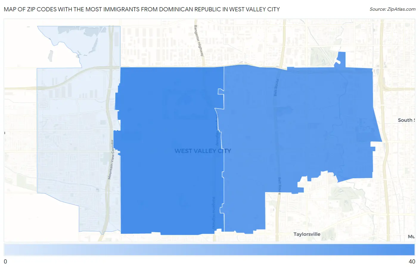 Zip Codes with the Most Immigrants from Dominican Republic in West Valley City Map