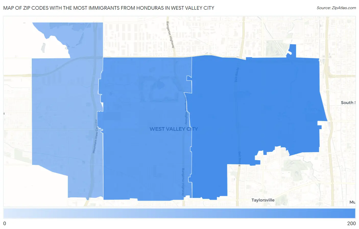 Zip Codes with the Most Immigrants from Honduras in West Valley City Map