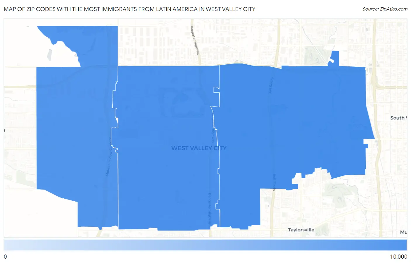 Zip Codes with the Most Immigrants from Latin America in West Valley City Map
