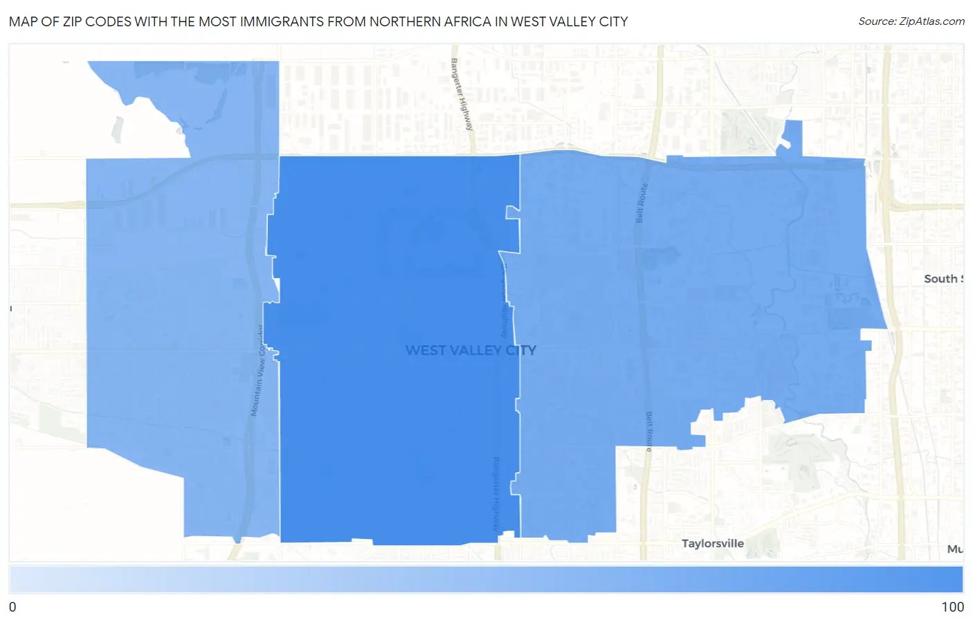 Zip Codes with the Most Immigrants from Northern Africa in West Valley City Map