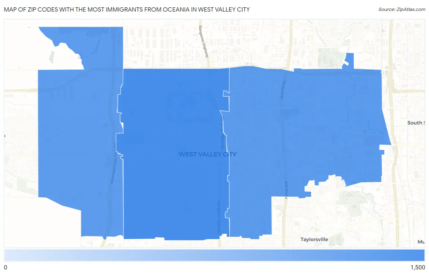 Zip Codes with the Most Immigrants from Oceania in West Valley City Map