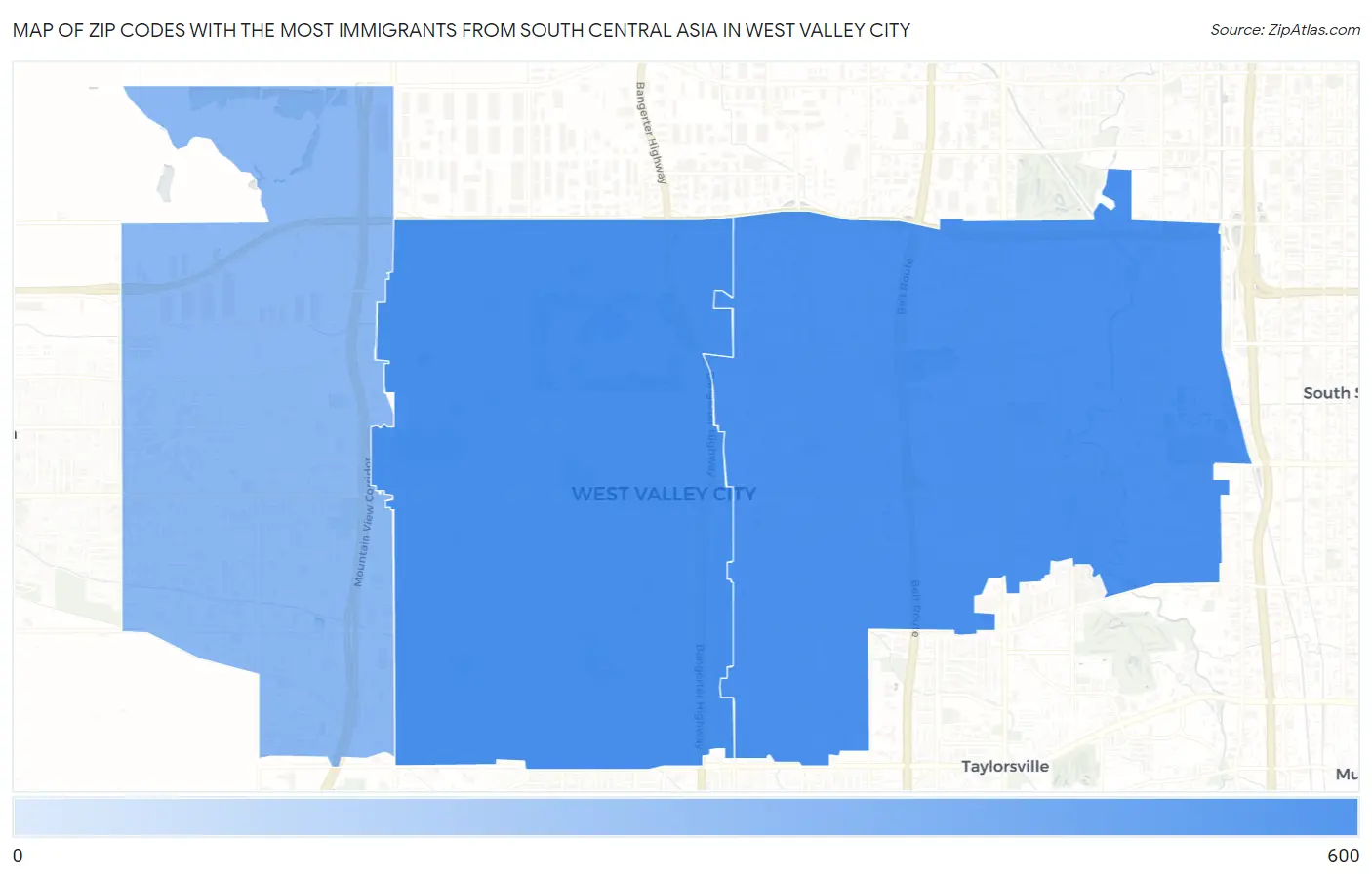 Zip Codes with the Most Immigrants from South Central Asia in West Valley City Map