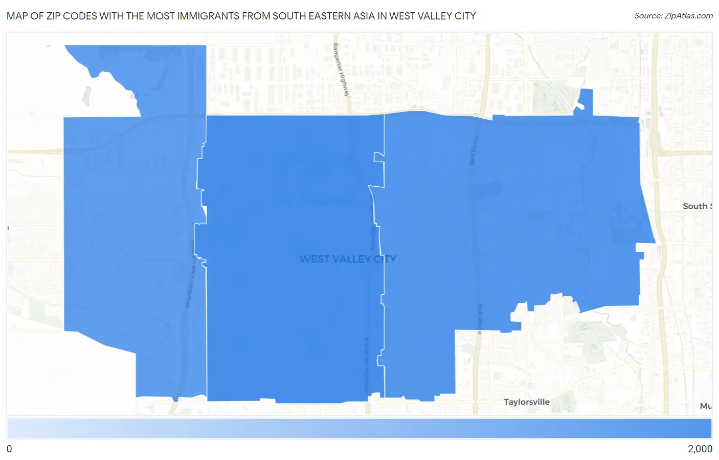 Zip Codes with the Most Immigrants from South Eastern Asia in West Valley City Map