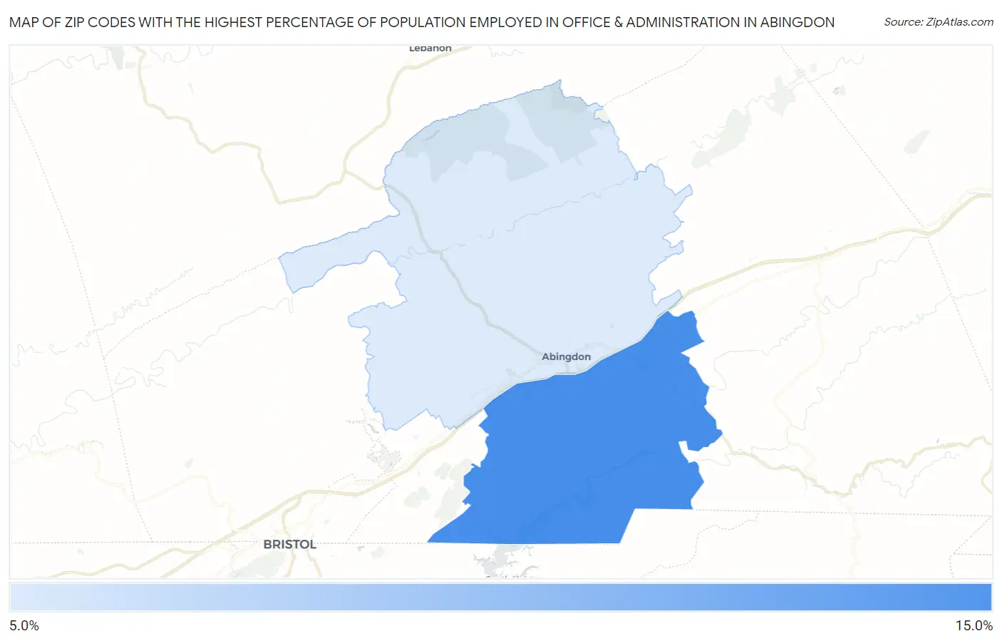 Zip Codes with the Highest Percentage of Population Employed in Office & Administration in Abingdon Map