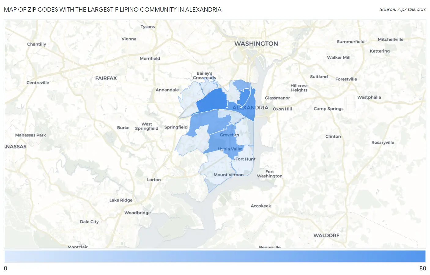 Zip Codes with the Largest Filipino Community in Alexandria Map