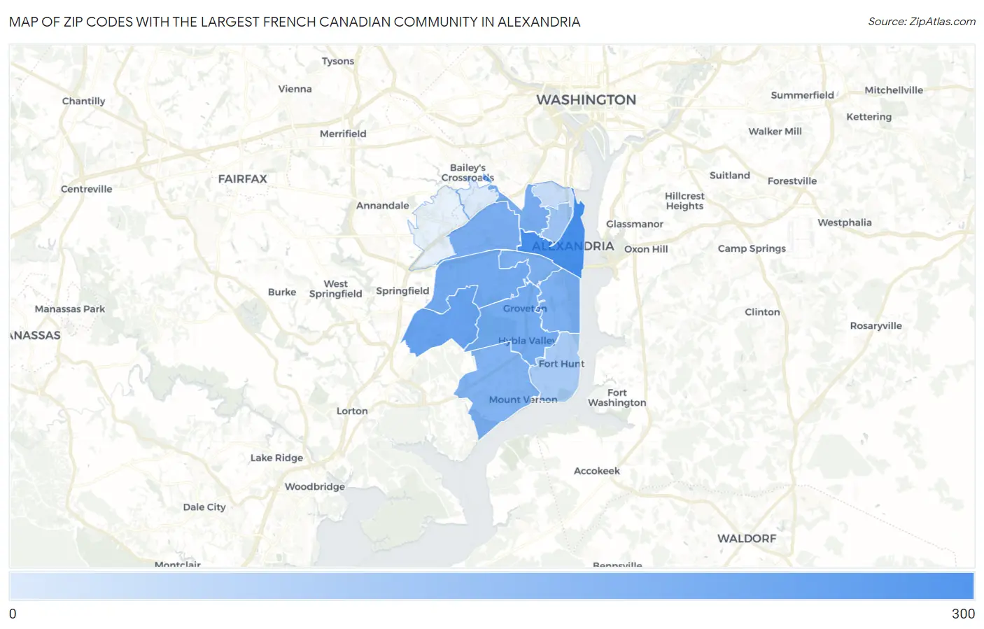 Zip Codes with the Largest French Canadian Community in Alexandria Map