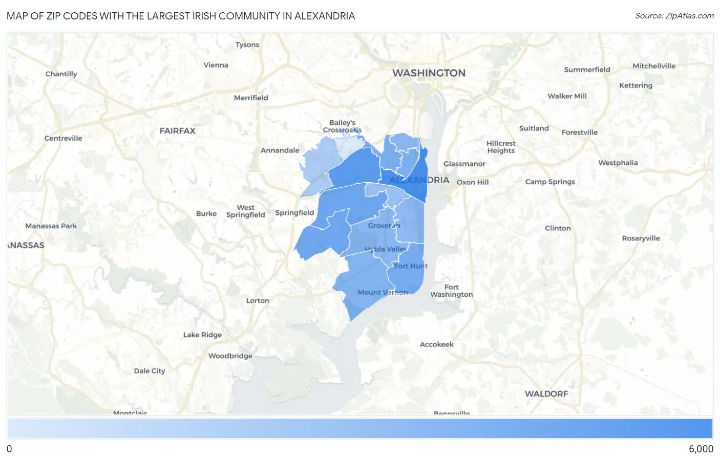 Zip Codes with the Largest Irish Community in Alexandria Map