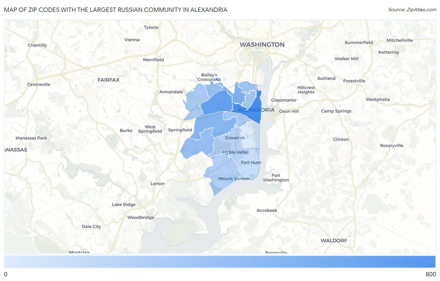 Zip Codes with the Largest Russian Community in Alexandria Map